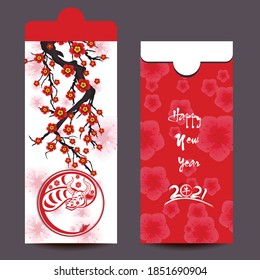 Envelopes for Happy chinese new year and luna new year 2021, year of the Ox