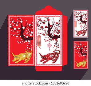 Envelopes for Happy chinese new year and luna new year 2021, year of the Ox