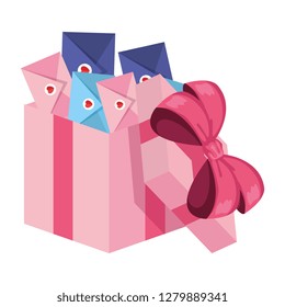 envelopes with heart in giftbox