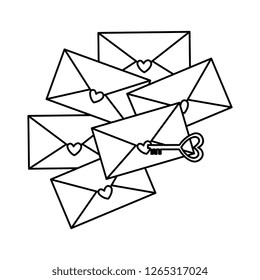 envelopes with hearts and key