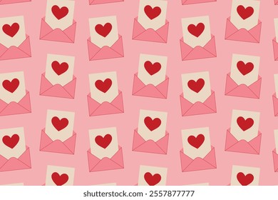 Envelopes with hearts, seamless pattern. simple open envelopes with a letter. Holiday vector illustration.