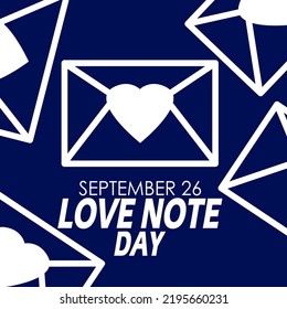 Envelopes icon with heart shape and bold text on dark blue background to celebrate Love Note Day on September 26