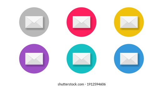 Envelopes icon. Set of colorful circles with post envelopes . Vector illustration . Post consept .Colored  electronic mail. 10 eps 