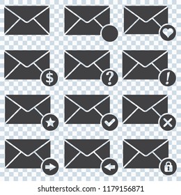 Envelopes Icons, Set of icons for messages. Vector illustration.