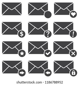 Envelopes Icons, Set of icons for messages. Vector illustration.