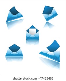 Envelopes for the letter in various foreshortenings