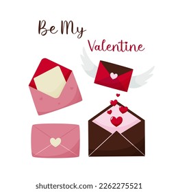 Envelopes, letters with valentines. Valentine's Day. Love letters. Flat cartoon illustration