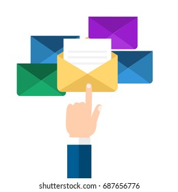 envelopes mail isolated icon. arm press the button (icon of letter)