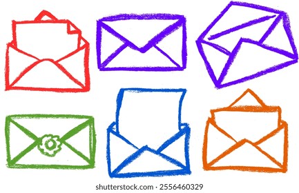 Envelopes Mail Related Icons Crayon Chalk Drawing Vector Set