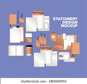 envelopes and mockup set on blue background of corporate identity and stationery design theme Vector illustration