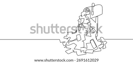 Envelopes overflowing from mailbox, continuous line on transparent background. One line design vector illustration 