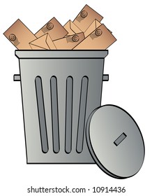 Envelopes Tossed In A Garbage Can - Junk Mail - Vector