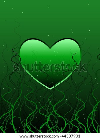 Envious green heart entangled in vines and thorns