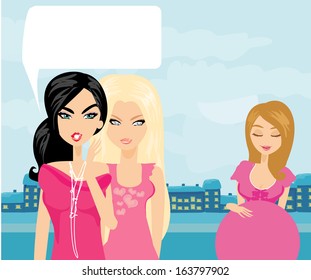 Envious two women gossip about their pregnant friend 