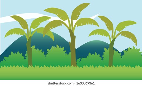Enviroment Outdoor Nature Illustration Vector, Banana Tree