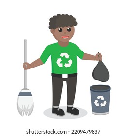 enviromental activist african cleaning with equipment clean design character on white background