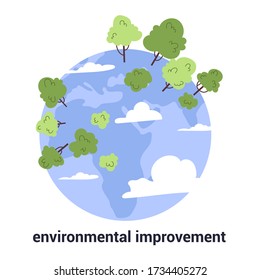 Enviromental improvemnt due to covid-19. 2019-nCoV, pandemic global impact. Air and water cleaning. Isolated flat vector illustration
