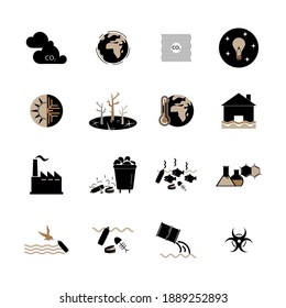 Symbole für Umweltprobleme. Vektordesign-Elemente für ECO-Fakten und Infografiken. Thema der ökologischen Krise des Planeten. Umweltverschmutzung. Saubere und minimalistische Zeichnungen.
