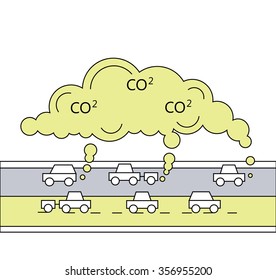 enviromental problem. Car emitting smoke. Flat style