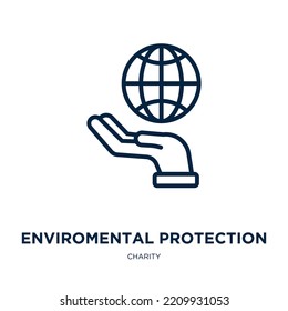 enviromental protection icon from charity collection. Thin linear enviromental protection, save, eco outline icon isolated on white background. Line vector enviromental protection sign, symbol for web