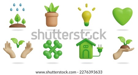 The environment 3D vector icon set.
plant a tree,plant pot,light bulb,green heart,holding tree,bio,green house,charity,holding tree