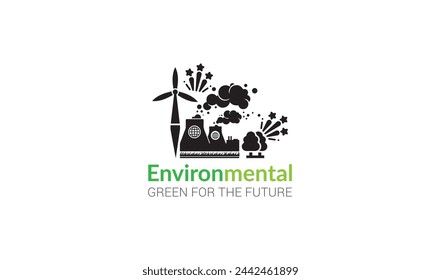 Environment. Abstract stylized human silhouette with green leaves - concept logo template. 