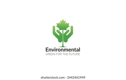 Environment. Abstract stylized human silhouette with green leaves - concept logo template. 
