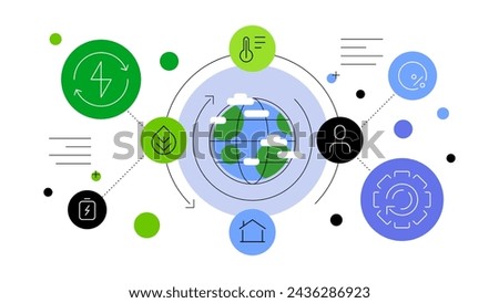 Environment and balance on planet Earth. Nature and humans. Infographic slide, flat graphics. Vector file.