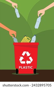 
Environment banner hand plastic bottles dustbin icons