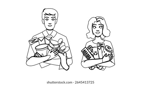 environment biodegradable technology product vector. eco natural, recycling material, bio environmental environment biodegradable technology product character. people black line pencil illustration