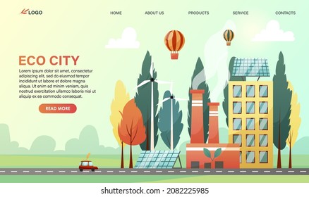 Environment care design concept. Ecological solution of environment care problem. Use alternative, green, solar power to reduce pollution, save, clean planet Earth air, nature. Vector illustration