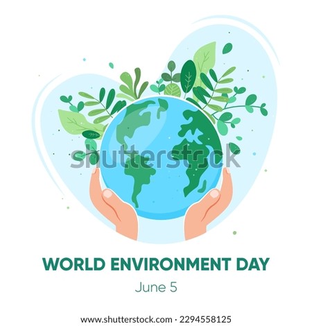 Environment care. Ecology concept.  Protect nature and ecology banner. Hands holding planet earth. Earth day. Globe with green leaves. Vector illustration
