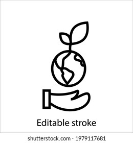 Environment care outline icon. Customizable linear contour symbol. Editable stroke. Isolated vector stock illustration
