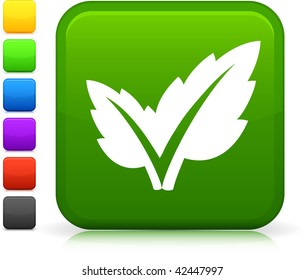 Environment Check icon on square internet button  Six color options included.
