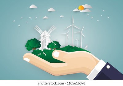 Environment concept artwork.paper art and digital craft style. vector illustration.Can be used for your banner, business, education, website or any advertisement.