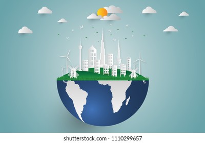 Environment concept artwork.paper art and digital craft style. vector illustration.Can be used for your banner, business, education, website or any advertisement.