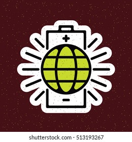 Environment Concept with Battery and Earth, vector isolated illustration on grunge texture background