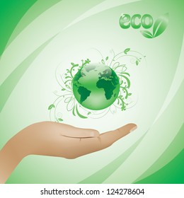Environment concept green background globe in hand