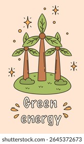 Concepto de conservación ambiental. Árboles en forma de molinos de viento. Ilustración vectorial plana.