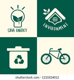 Ilustración del conjunto de símbolos de conservación del medio ambiente