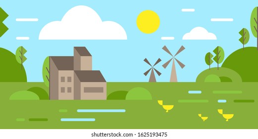 Environment. The consumption of natural resources. Backgrounds vector. Farm. Natural economy. Breeding animals. Mills