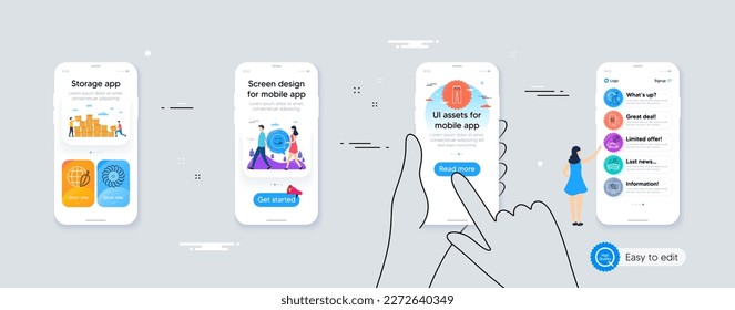 Environment day, Arena and Monitor repair line icons for website, printing. Phone ui interface. Collection of Fan engine, Car service, Yummy smile icons. Pants, Sleep, 5g internet web elements. Vector