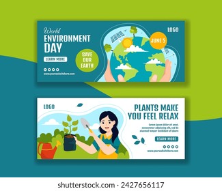 Environment Day Horizontal Banner Flat Cartoon Hand Drawn Templates Background Illustration
