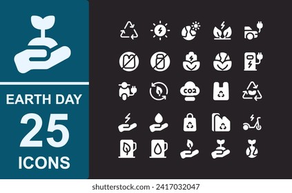 environment day icon set.white fill style.vector illustration good for website and application.contains ecology,factory,fuel,global,co2,efficiency,electricity.