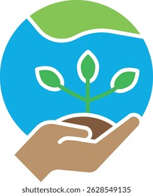 "Environment Day icon showing green earth, leaves, tree, and eco symbols. Perfect for promoting sustainability, nature, eco awareness, and environmental protection campaigns."
