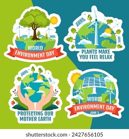 Etiqueta de día del medio ambiente Dibujo animado plano Dibujado a mano Plantillas Ilustración de fondo