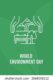 Environment day postcard with linear glyph icon. Saving nature. Greeting card with decorative vector design. Simple style poster with creative lineart illustration. Flyer with holiday wish