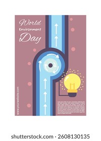 Environment day poster with clean energy, wind turbines, water flow scheme, go green social media post