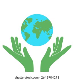Environment Day. Vector illustration of hands with planet of Earth isolated transparent background. Perfect Earth Day template design. EPS 10