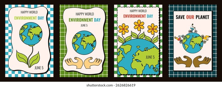 Environment day vector illustration. Set world Environment day poster cover. Modern geometric tile with planet of earth and typography. EPS 10